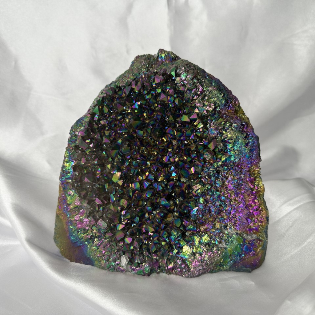 rainbow large aura amethyst standing cluster